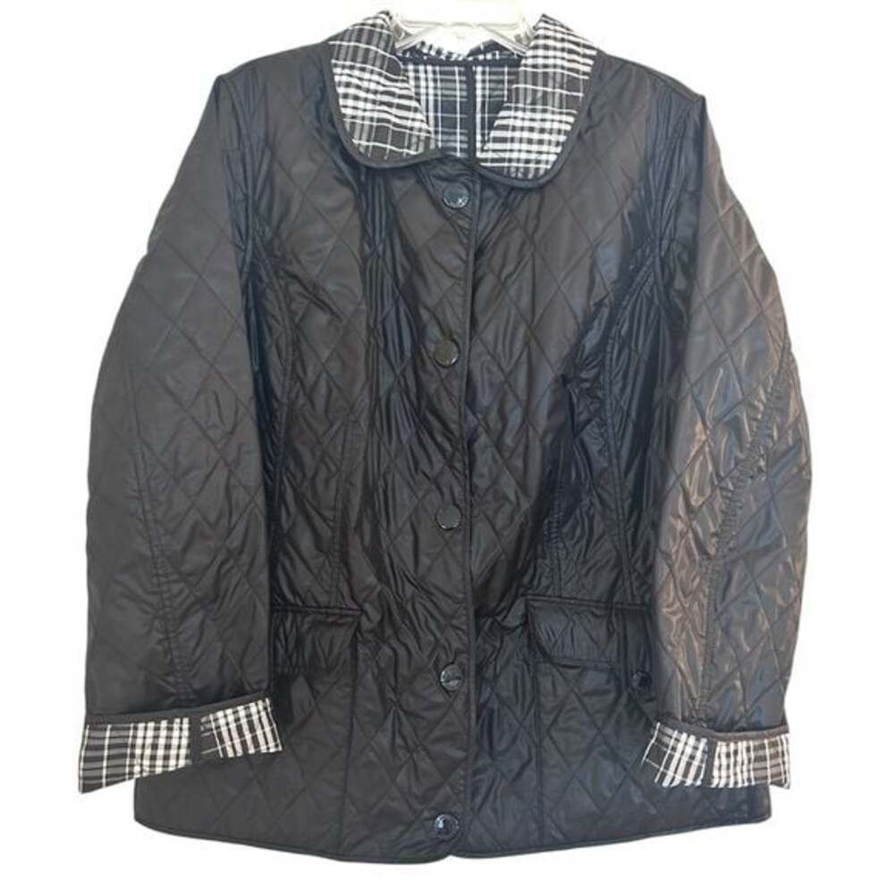 REVERSIBLE Wega Sport Black Quilted Jacket with Plaid Contrast - Size L